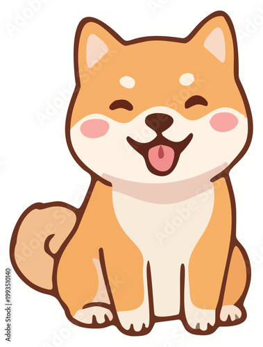 Happy shiba inu dog cartoon smiling with tongue out isolated