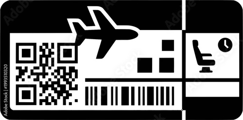 Simplistic airline boarding pass with qr code and airplane icon
