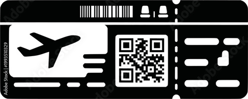 Simplistic airline boarding pass with qr code and airplane icon
