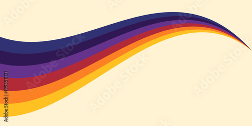 Abstract colorful 70s background vector. Vintage retro wallpaper with rainbow stripes and wavy lines. A 1970 color illustration suitable for posters, banners, decorative items and wall art.