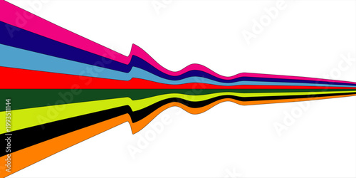 Abstract colorful 70s background vector. Vintage retro wallpaper with rainbow stripes and wavy lines. A 1970 color illustration suitable for posters, banners, decorative items and wall art.