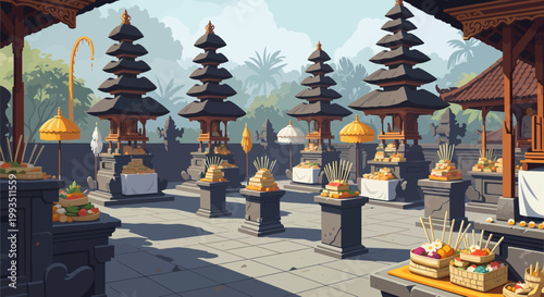 Traditional Balinese Temple Offerings and Shrines