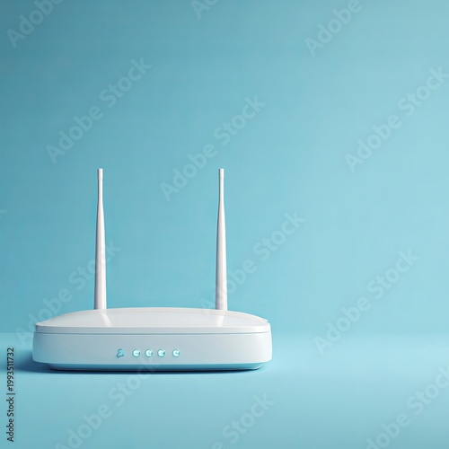 Modern wireless router stands prominently against vibrant blue backdrop, symbolizing connectivity, digital lifestyle.