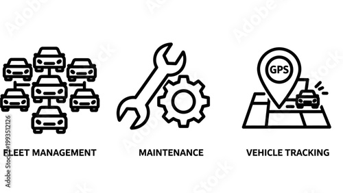 Fleet management maintenance vehicle tracking icons with maintenance icon management maintenance tracking logistics transportation mechanic software technology business collection dashboard