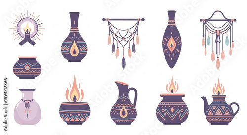 Spiritual Crystal Vector Set with Healing Stones, Tarot Cards and Sacred Geometry in Mystical Boho Illustration Bundle