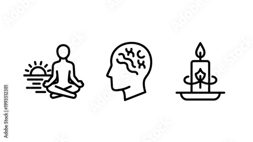 Zen meditation brain activity candle in a line art style with self care mental health meditation pose meditation mindfulness thinking consciousness religion spirituality relaxation wellness