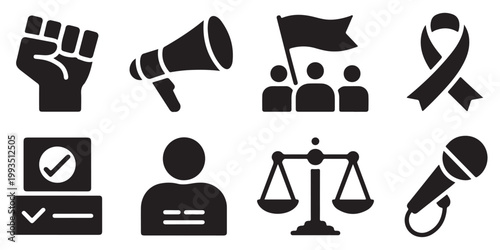 Civil Rights and Democracy Icon Set with Justice Symbols
