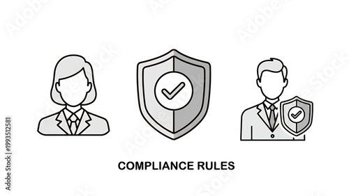 Corporate compliance rules and regulatory standards business line icon set with compliance business regulation protection corporate standard professional governance security integrity