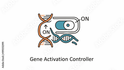 Gene activation controller illustrating DNA and genetic modification mechanism with activation controller modification genetics molecule research experiment biotechnology engineering sequence