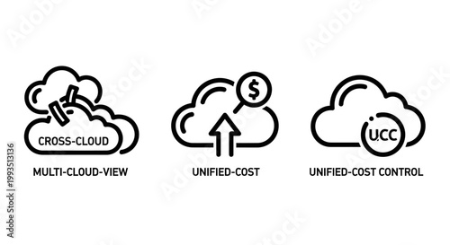 Cloud computing and cost control data icons with computing management business technology database accounting information infrastructure analysis corporate software solution enterprise