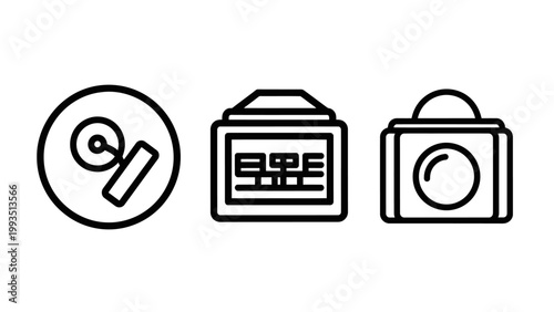 Digital audio and recording equipment outline icons with recording microphone interface production equipment broadcasting electronic hardware engineering soundtrack capturing minimalist