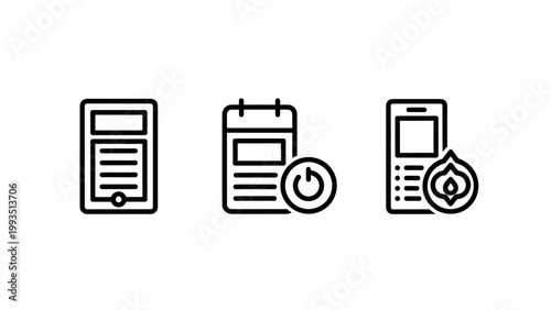 Data management power off and mobile phone security icons with management security shutdown technology illustration hardware software settings communication cellphone protection connection