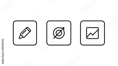 Set of UI line icons including edit pen null symbol and data graph with interface application business analytics development navigation software function