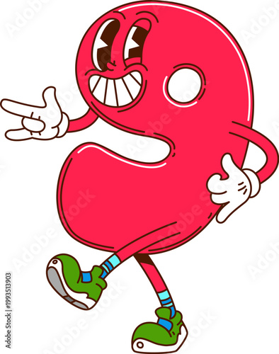 Groovy math number 3 Three numeral character or hippie figure sign, cartoon vector. Groovy number Three 3 with funky face and silly smile for kids arithmetic count, school mathematics or algebra