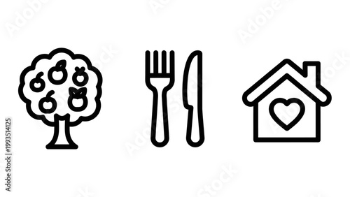 Home life food and nutrition lifestyle icons with nutrition lifestyle domestic residential property breakfast restaurant hospitality wellbeing