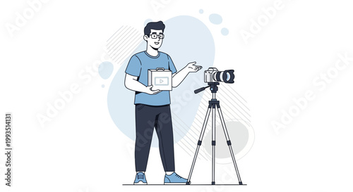 Content Creator with Camera and Video Box, Online Streaming and Vlogging Concept