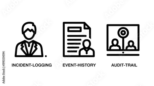 Corporate record keeping and compliance management icons with management business compliance auditing document personnel tracking professional employee workflow monitoring regulation
