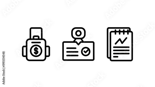 Finance and business management icon collection featuring money identity progress tracking business management identity progress tracking document financial accounting analysis identificatio
