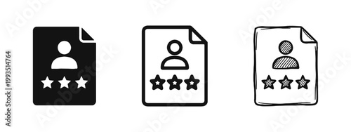 Profile Document with User Icon and Rating Stars Icon Set