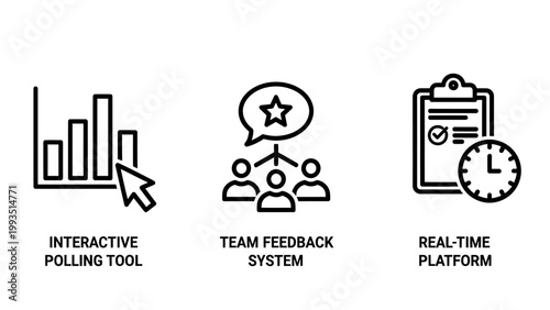 Business interactive polling and team feedback system icons with feedback business management evaluation clipboard deadline interactive analysis collaboration corporate professional