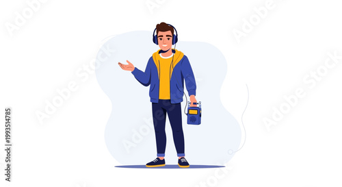 Young Man with Headphones and Portable Music Player Enjoying Music