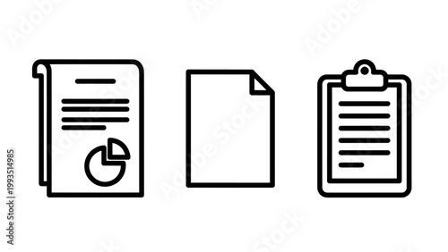Business documentation and reporting document icons with document clipboard analysis business information administration management presentation overview corporate planning paperwork