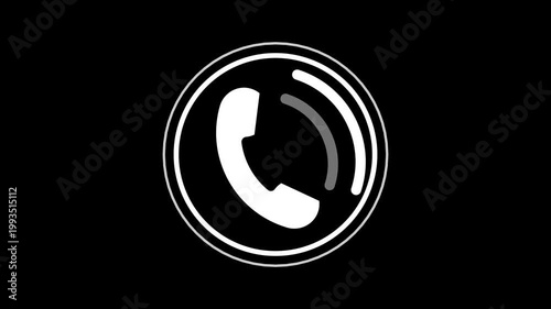 Phone button screen animation - Animated of phone button icon with ringing signal on black background.