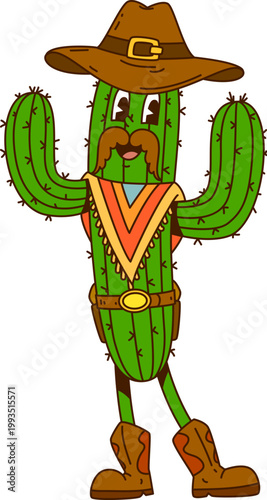 Bilde på lerret Retro western groovy cactus y2k character
