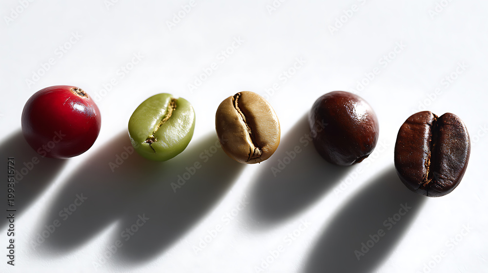 Obraz premium Natural Progression: From Cherry to Roasted Bean, a Visual Journey of Transformation for the Ultimate Morning Brew Experience