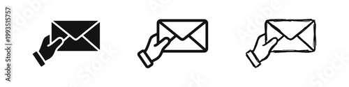 Hand Holding an Envelope Icon Set for Mailing and Communication