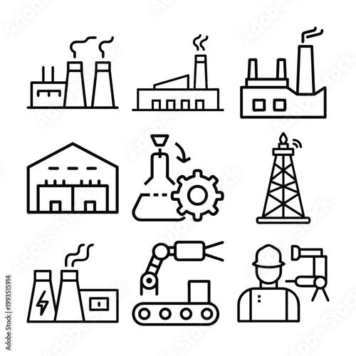 Industrial Factory Line Icons Set Collection