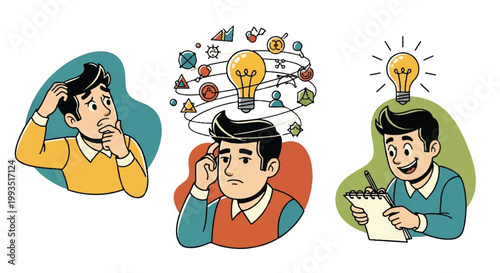 Conceptual illustrations of thought process and idea generation