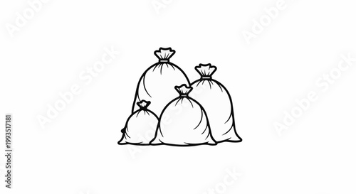 Group of four assorted size closed sacks tied at the top