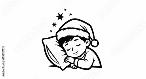 A child in a sleeping cap rests peacefully on a pillow with stars