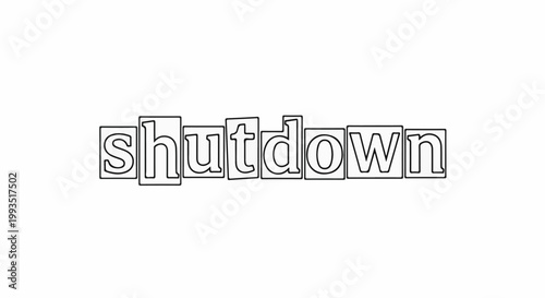 Stylized text spelling "shutdown" in outline boxes on a white background