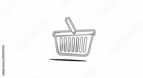 Simple line drawing of a shopping basket with a handle and a shadow