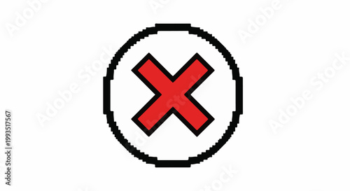 Simple red cross within a thick black outlined circle on a white background