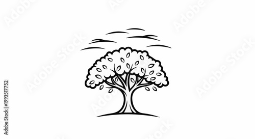 Stylized tree with canopy and streaks above against a white background