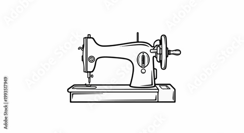 Vintage sewing machine with a handwheel and needle