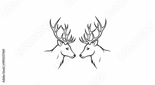 Two regal stags with elaborate antlers face each other in a stylized illustration