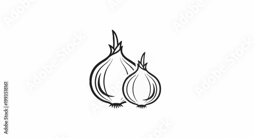 Two stylized onions, one large and one small, are depicted in black outline