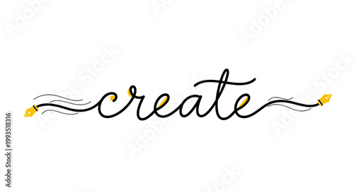 Elegant Calligraphy Create Word Art Design with Artistic Fountain Pen Nibs and Swirls, Creative Writing and Graphic Design Inspiration Concept Vector Logo