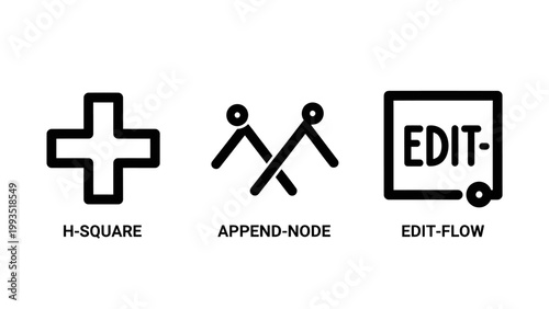 H-square append node edit flow icons with h square line art h-square workflow interface collection technology minimalist construction building creation connection information business