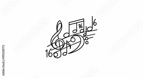 Black outline of musical notes and clefs on a white background