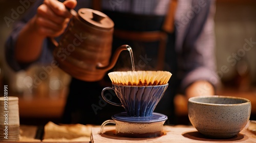 Making coffee with a V60 brewer starts with brewing and ends with a finished cup.