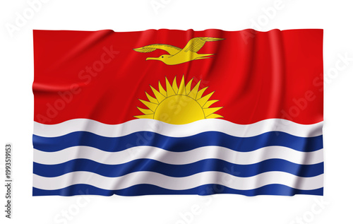 Realistic Kiribati country flag isolated on a transparent background. Silk atlas detailed fabric flag. Vector PNG