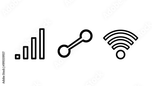 Wireless connectivity and signal strength icons: wi fi mobile network data link with internet connection wireless technology internet access data transfer device connectivity smart home wireless