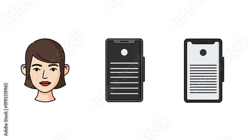 Facial recognition technology icon set featuring human portrait and smartphone identity verification recognition biometric technology smartphone security identity authentication verification