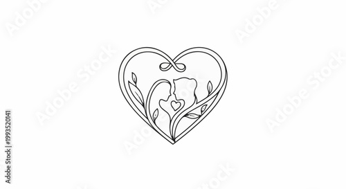 Heart emblem with couple profile, leaves, and infinity symbol