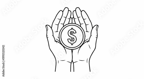 Cupped hands cradling a coin with a dollar sign